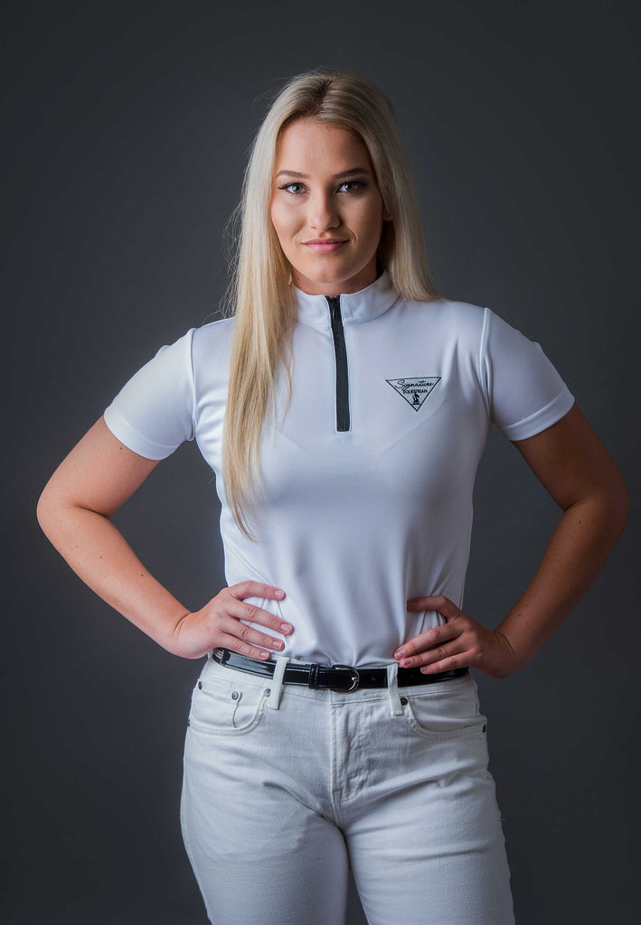 Short Sleeve Technical with Zipper - White