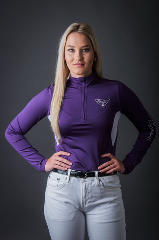 Short Sleeve Technical Riding Shirt with Zipper - Purple